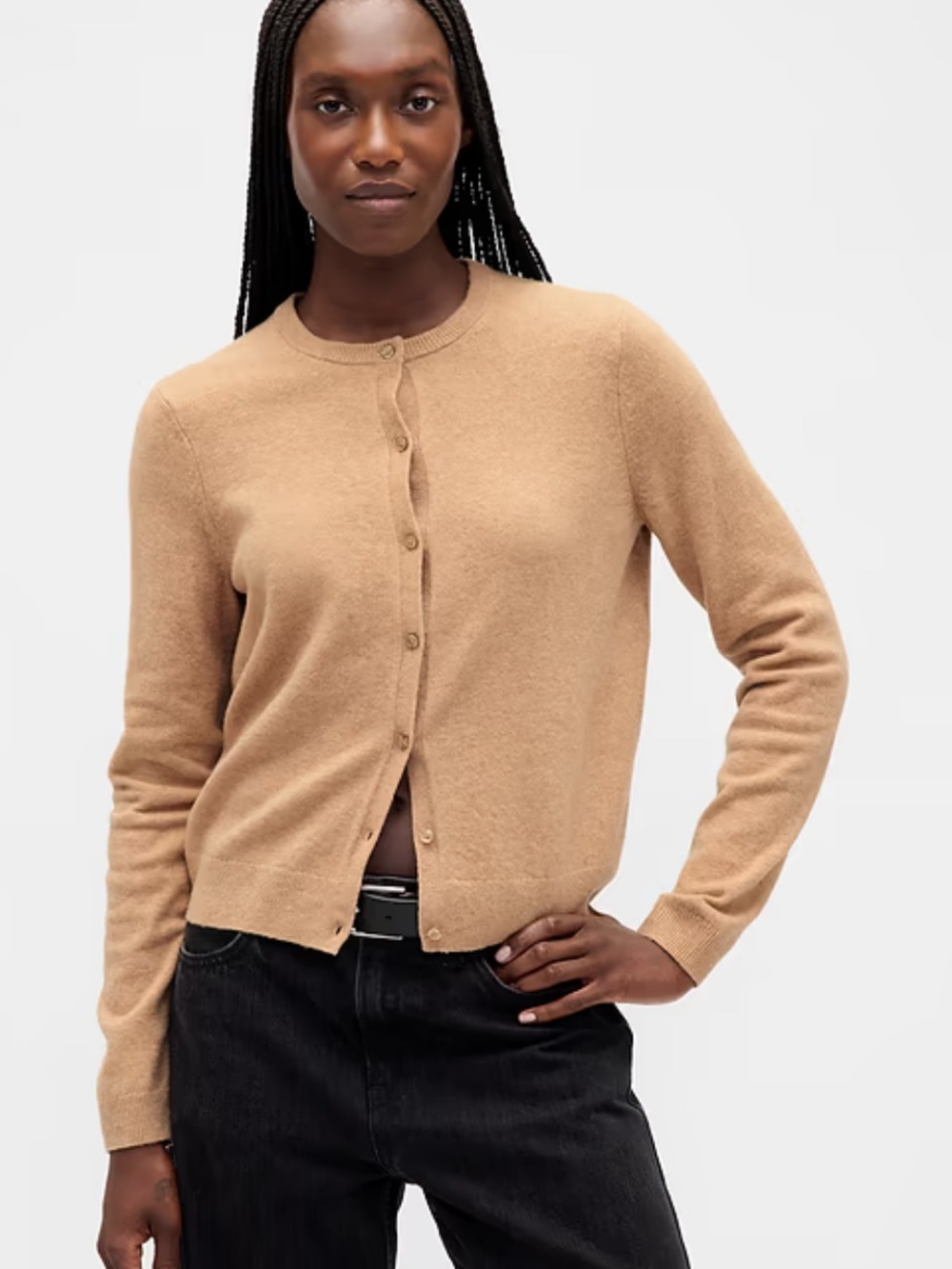 GAP Women’s M Classic Fit 100% Cotton Camel Tan Crewneck Button-Front Cardigan